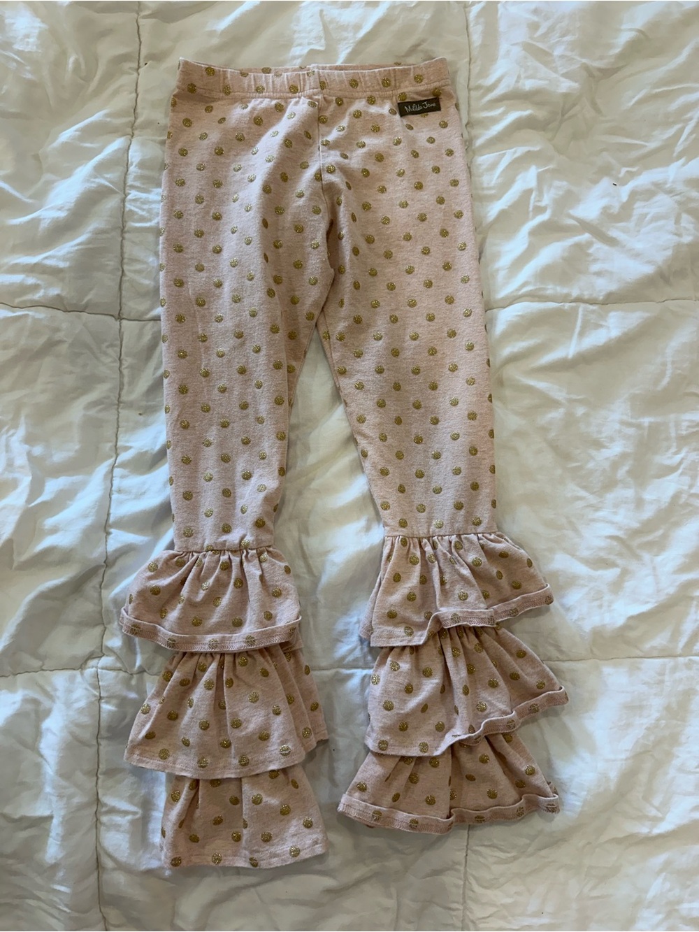 Flare leggings! Pink with gold polka dots!